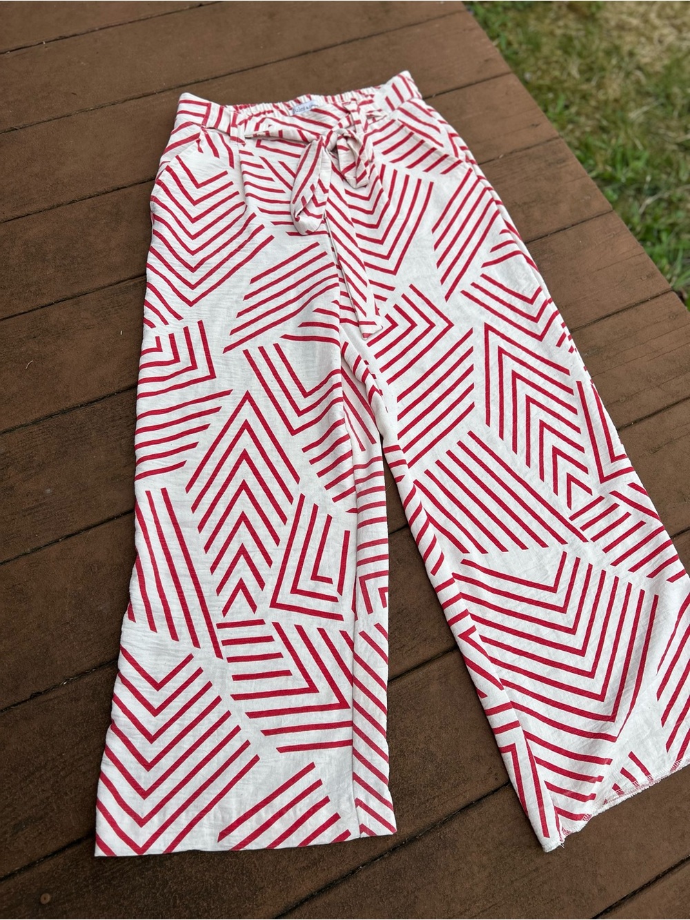 Jules & Leopold Red Geometric Wide-Leg Pants